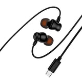 Soniqx Type-C Wired Earphones with Mic, Deep Bass, Inline Controls & Noise Isolation for Compatible USB-C Devices – Black