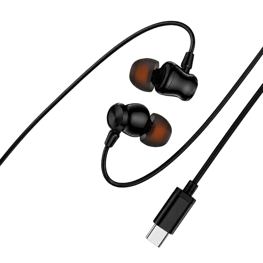Soniqx Type-C Wired Earphones with Mic, Deep Bass, Inline Controls & Noise Isolation for Compatible USB-C Devices – Black