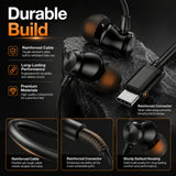 Soniqx Type-C Wired Earphones with Mic, Deep Bass, Inline Controls & Noise Isolation for Compatible USB-C Devices – Black