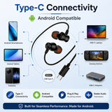 Soniqx Type-C Wired Earphones with Mic, Deep Bass, Inline Controls & Noise Isolation for Compatible USB-C Devices – Black