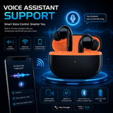 Soniqx Wireless Bluetooth 5.3 TWS Earbuds with Deep Bass, Mic & Type-C Charging Case – Black & Orange