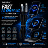 Soniqx 60W USB-C to USB-C Fast Charging Cable 1.2M, PD Charging & 480Mbps Data Transfer – Black