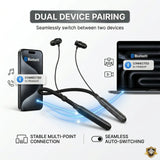 Soniqx Bluetooth Wireless Neckband Earphones with HD Calling, Vibration Alert, Dual Pairing & Magnetic Earbuds – Black