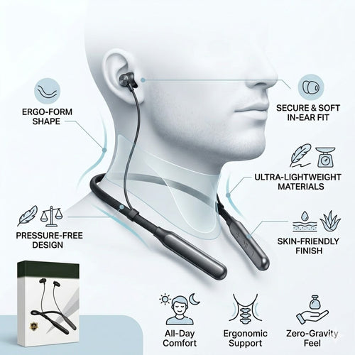 Soniqx Bluetooth Wireless Neckband Earphones with HD Calling, Vibration Alert, Dual Pairing & Magnetic Earbuds – Black