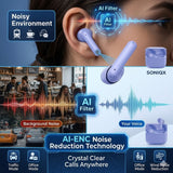 Soniqx Wireless Bluetooth Earbuds with ENC Mic, Touch Control & Charging Case – Purple