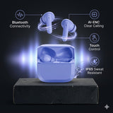 Soniqx Wireless Bluetooth Earbuds with ENC Mic, Touch Control & Charging Case – Purple