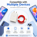 Soniqx USB Wall Charger with 1M USB-A to Type-C Charging & Data Cable for Android Smartphones – White Adapter with Red Cable
