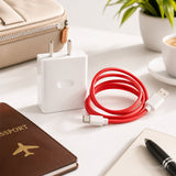 Soniqx USB Wall Charger with 1M USB-A to Type-C Charging & Data Cable for Android Smartphones – White Adapter with Red Cable