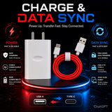 Soniqx USB Wall Charger with 1M USB-A to Type-C Charging & Data Cable for Android Smartphones – White Adapter with Red Cable