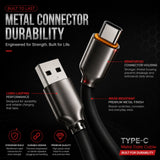 Soniqx USB-A to Type-C Fast Charging & Data Sync Cable 3A, 480Mbps, 1 Meter, Metal Connectors, Black