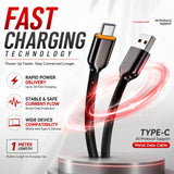 Soniqx USB-A to Type-C Fast Charging & Data Sync Cable 3A, 480Mbps, 1 Meter, Metal Connectors, Black