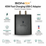 SONIQX 45W USB-C Fast Charger | PD Fast Charging Adapter for Samsung, OnePlus, Google Pixel, Nothing, Motorola & USB-C Devices