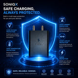 SONIQX 45W USB-C Fast Charger | PD Fast Charging Adapter for Samsung, OnePlus, Google Pixel, Nothing, Motorola & USB-C Devices