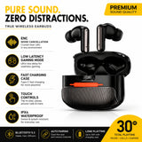Soniqx TWS Wireless Earbuds with ENC Mic, Low Latency Gaming Mode, 30H Playtime, Touch Controls, IPX4 Water Resistance & Type-C Fast Charging – Black