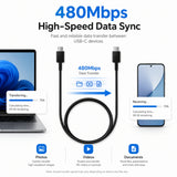 Soniqx USB-C to USB-C Fast Charging Cable | PD Charging & 480Mbps Data Transfer Cable for Smartphones, Tablets & Laptops – Black