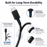 Soniqx USB-C to USB-C Fast Charging Cable | PD Charging & 480Mbps Data Transfer Cable for Smartphones, Tablets & Laptops – Black