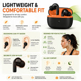 Soniqx Wireless Bluetooth 5.3 TWS Earbuds with Deep Bass, Mic & Type-C Charging Case – Black & Orange