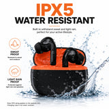 Soniqx Wireless Bluetooth 5.3 TWS Earbuds with Deep Bass, Mic & Type-C Charging Case – Black & Orange