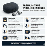 Soniqx True Wireless Bluetooth Earbuds with Deep Bass, Touch Control, Type-C Charging Case & Comfortable Fit – Silver & Black
