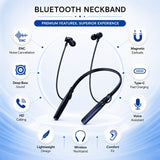 Soniqx Wireless Bluetooth Neckband with ENC, Deep Bass, HD Calling, Type-C Charging & Magnetic Earbuds – Blue