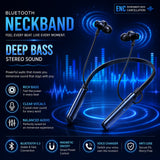 Soniqx Wireless Bluetooth Neckband with ENC, Deep Bass, HD Calling, Type-C Charging & Magnetic Earbuds – Blue