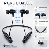 Soniqx Wireless Bluetooth Neckband with ENC, Deep Bass, HD Calling, Type-C Charging & Magnetic Earbuds – Blue
