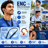 Soniqx Wireless Bluetooth Neckband with ENC, Deep Bass, HD Calling, Type-C Charging & Magnetic Earbuds – Blue