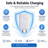 Soniqx 2.4A USB Wall Charger for Smartphones, Power Banks, Earbuds & USB Devices | Compact Travel Charger Adapter | White