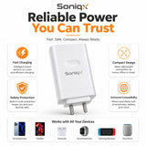 Soniqx 2.4A USB Wall Charger for Smartphones, Power Banks, Earbuds & USB Devices | Compact Travel Charger Adapter | White