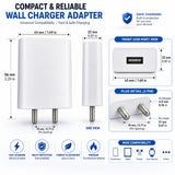 USB Wall Charger Adapter 2.4A with Single USB Port, 2-Pin Compact Mobile Charging Adapter for Smartphones, Earbuds & USB Devices – White