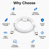 Soniqx USB-C to USB-C Fast Charging & Data Cable 1 Meter | 480Mbps Data Transfer | Durable Type-C Cable